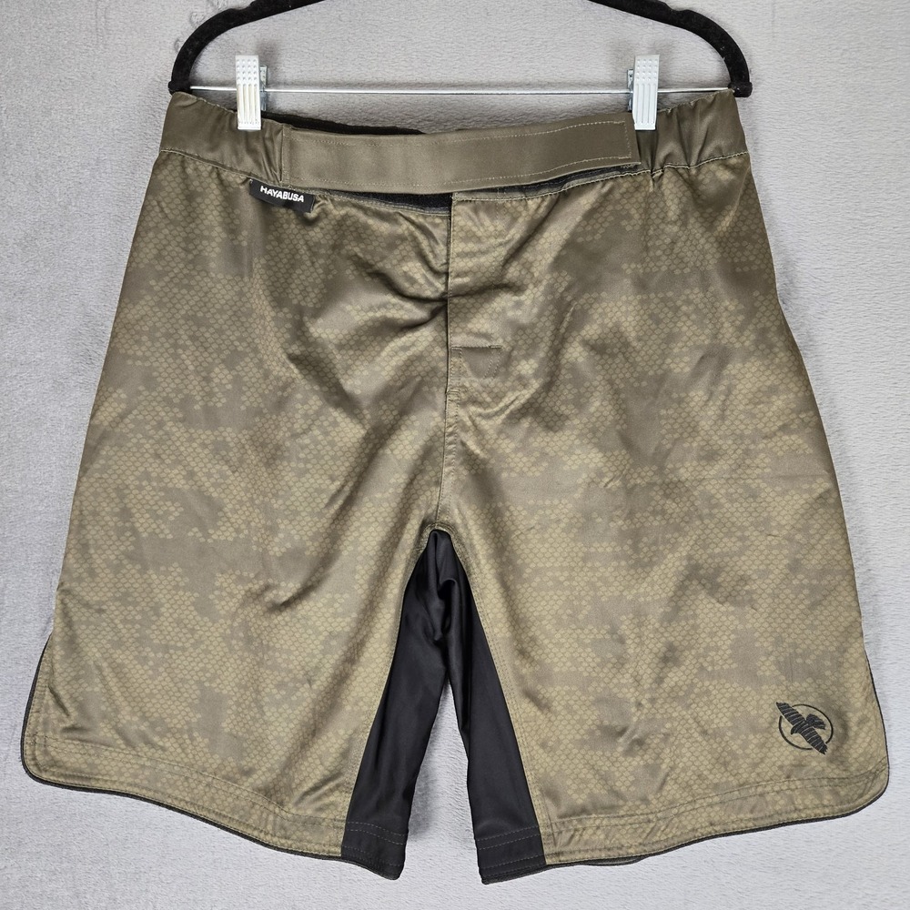 Hayabusa MMA Shorts Mens Large Green Hexagon Camo Muay Thai Kick Boxing Training